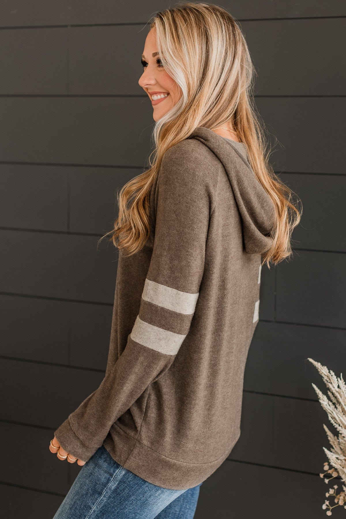 Hearts Delight Hooded Knit Top- Brown