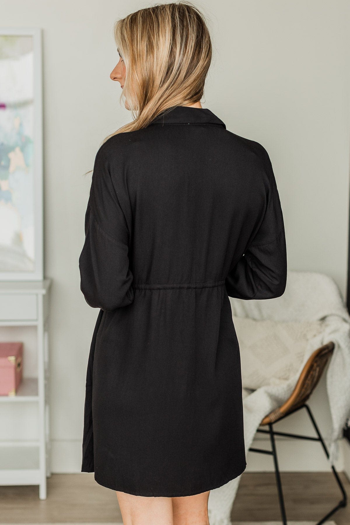 Strolls At Sunset Shirt Dress- Black