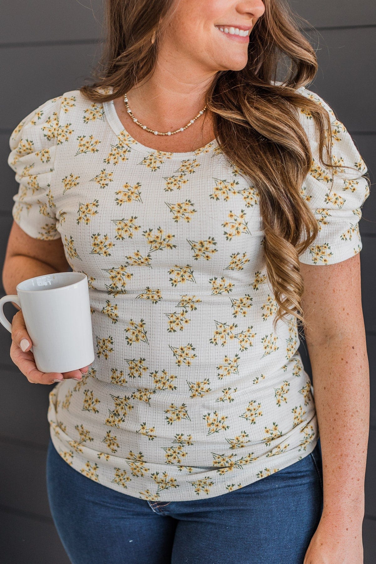 Give Your All Puff Sleeve Top- Off-White & Yellow