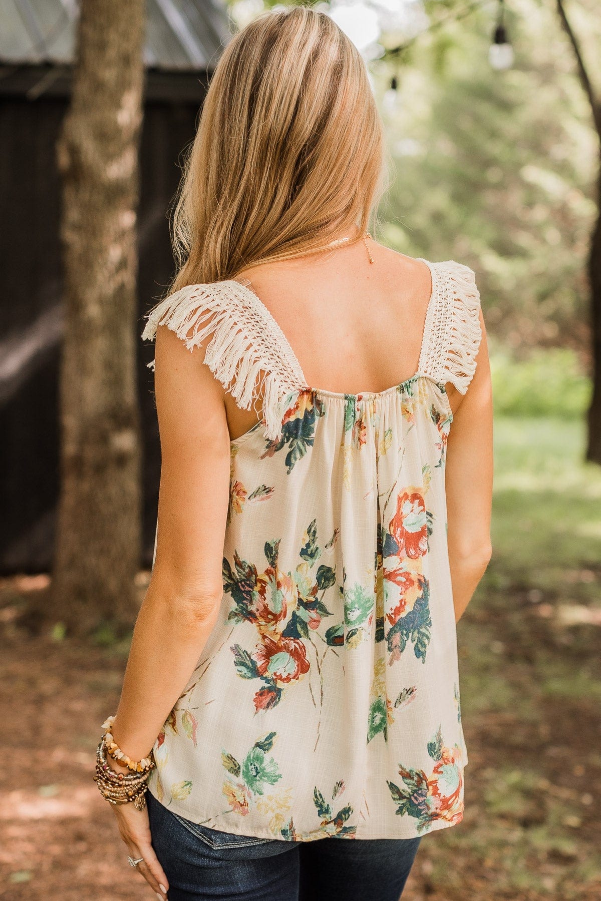 Radiating Romance Floral Top- Natural