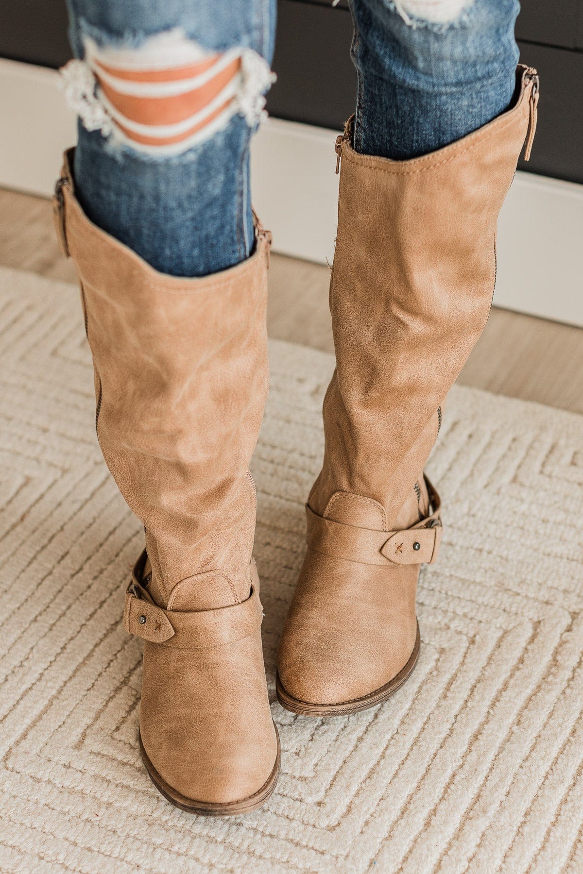 Cream boots on sale knee high