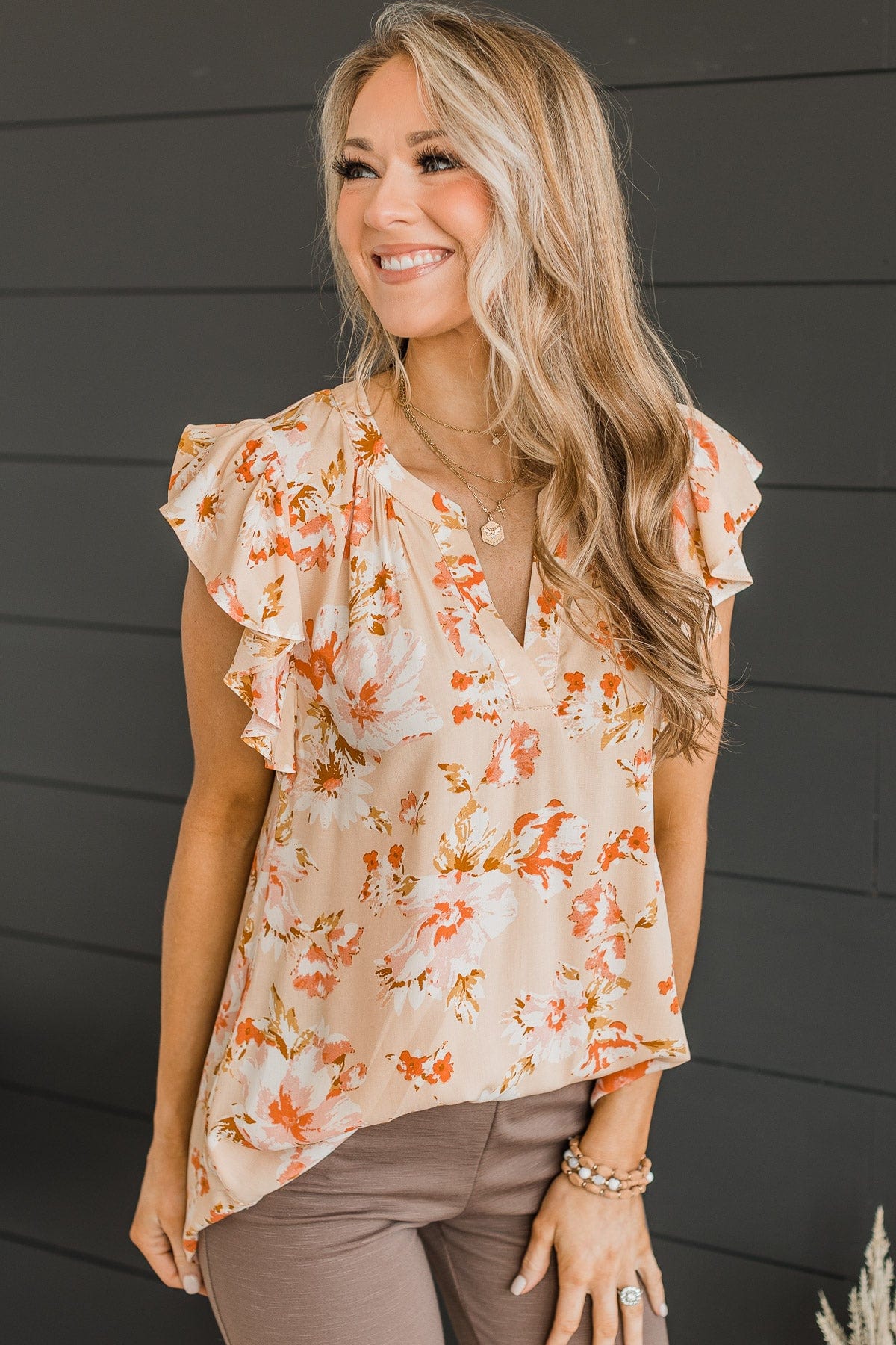 peach ruffle blouse