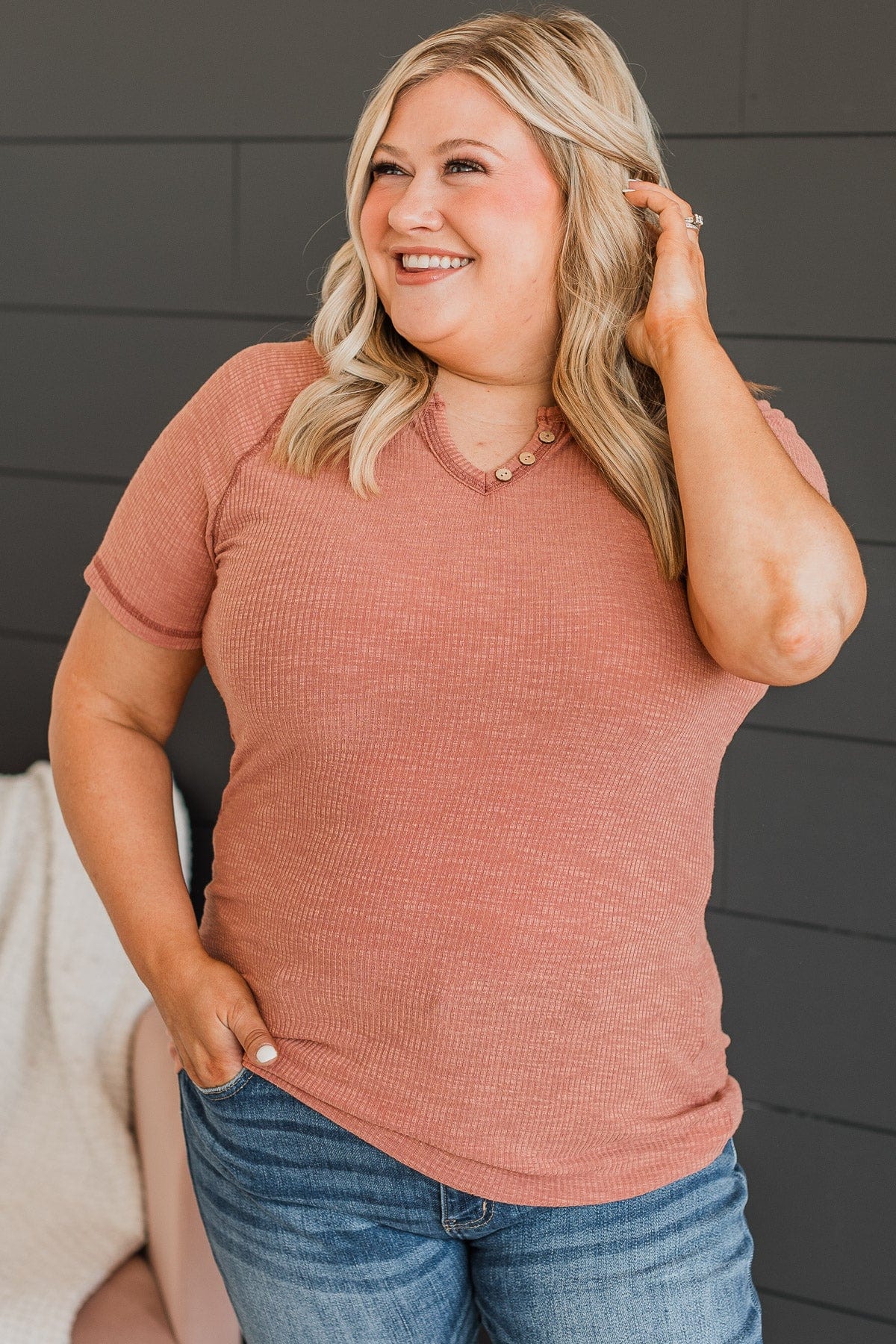Word Around Town Knit Top- Dark Peach