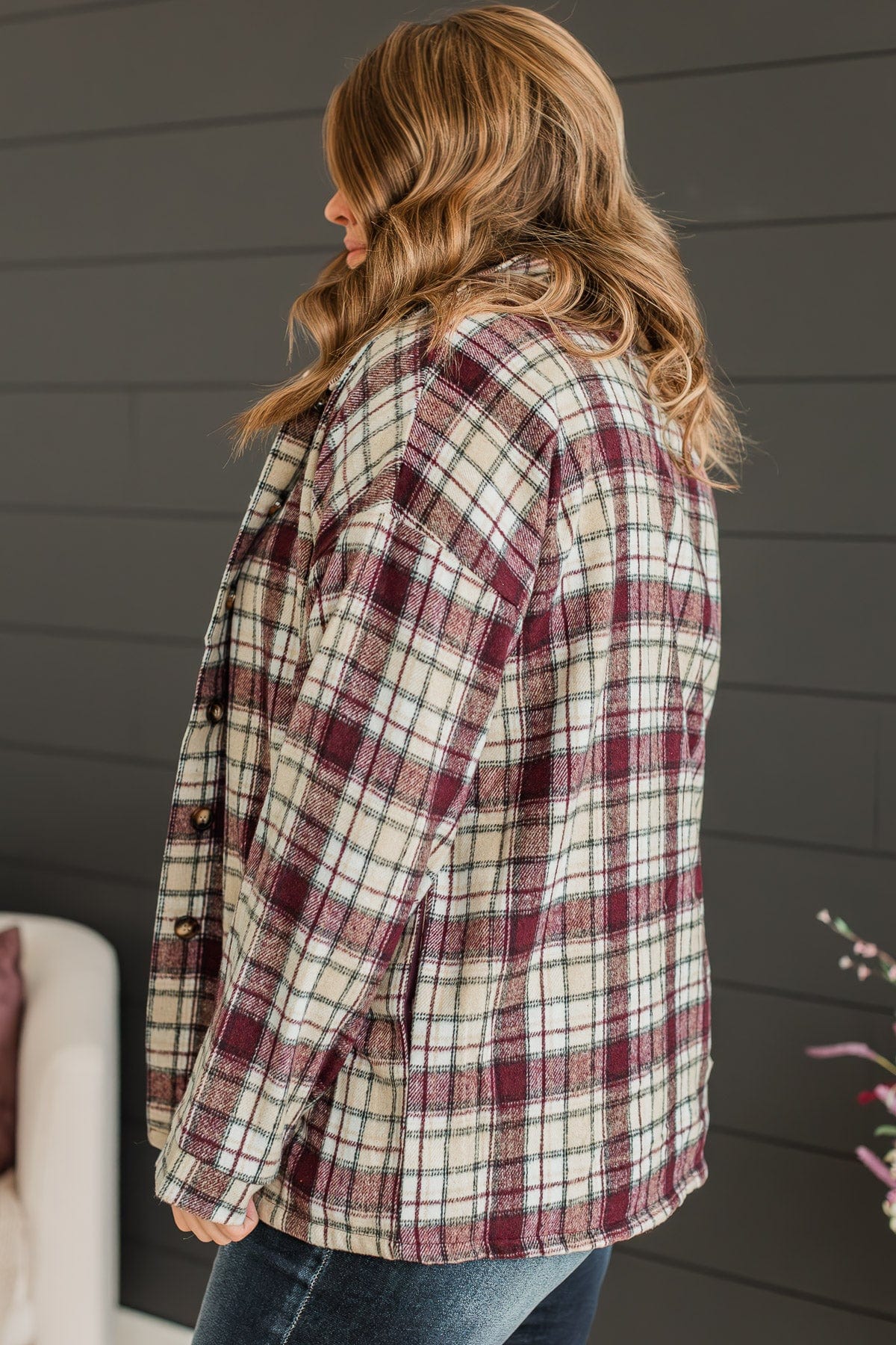 Campfire Nights Plaid Jacket- Plum & Beige