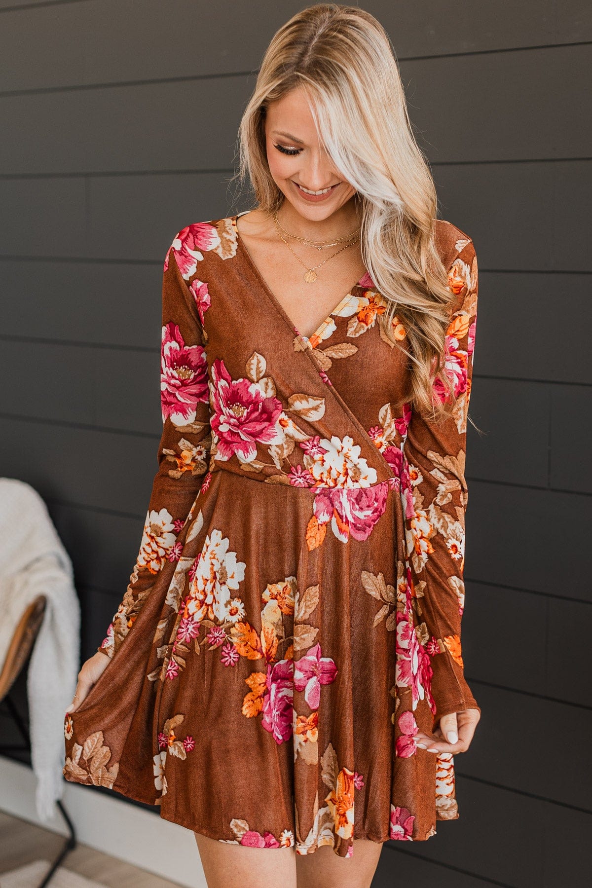 Crowded Affair Floral Dress- Brown Crowded Affair Floral Dress- Brown