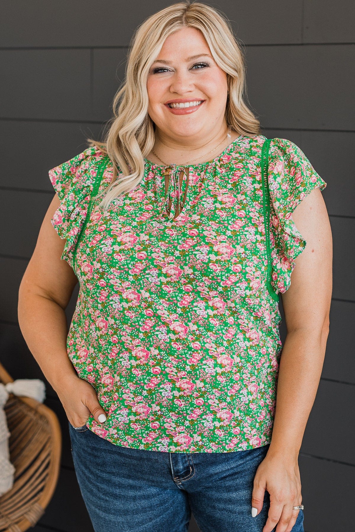 Keen On You Floral Blouse- Green & Pink