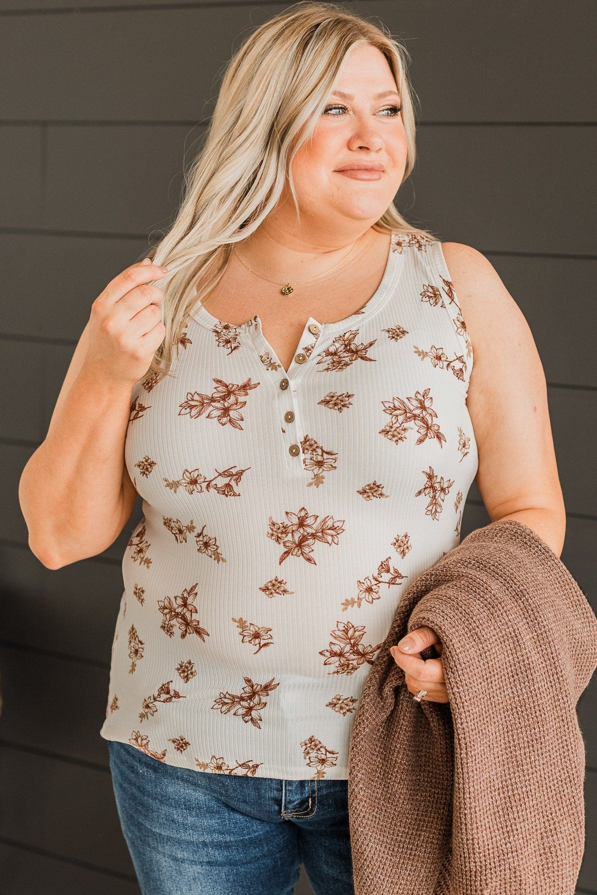Friends For Life Floral Tank Top- Ivory & Brown
