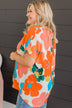 Cascade Of Color Floral Top- Ivory & Orange