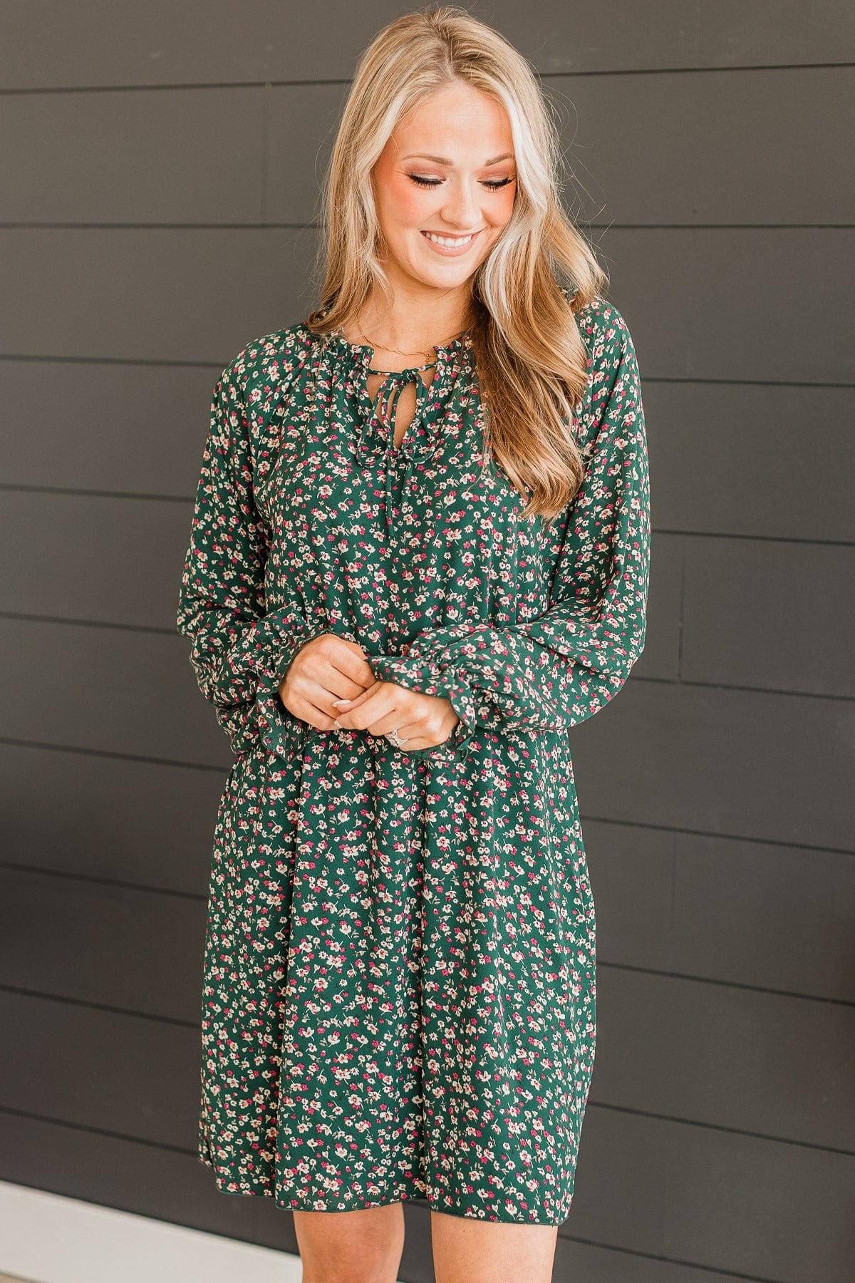 Wonderful Weekend Floral Dress- Hunter Green