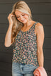 Together In Bliss Floral Tank Top- Black & Peach