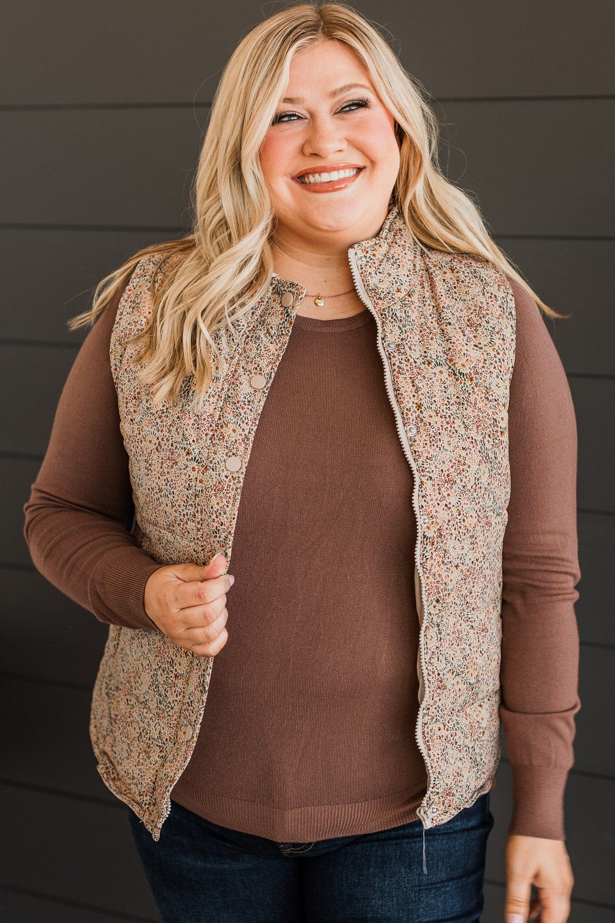 Hallen Orange Floral Puffer Vest main image 1