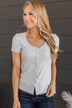 Hold Me Forever Knit Button Top- Heather Grey