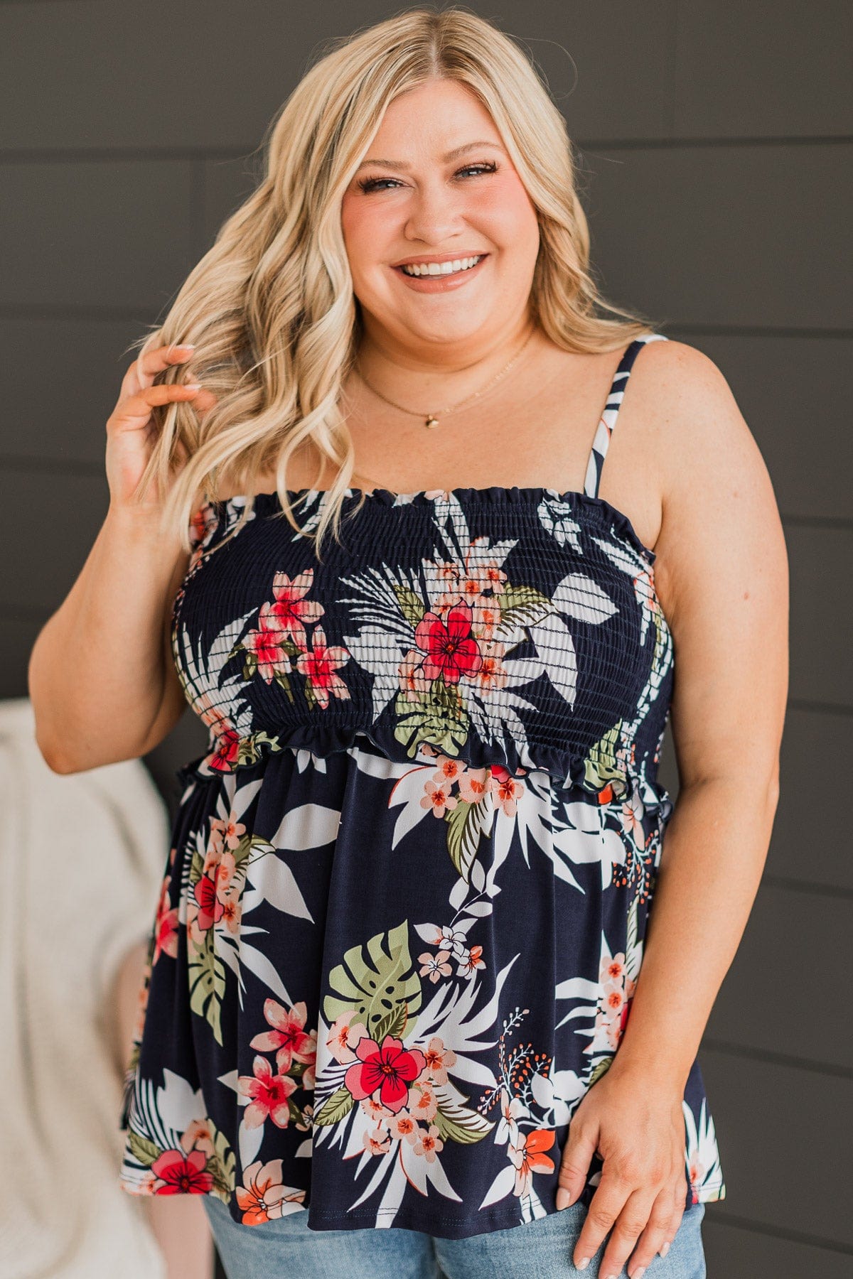 Awaken My Love Floral Tank Top- Navy