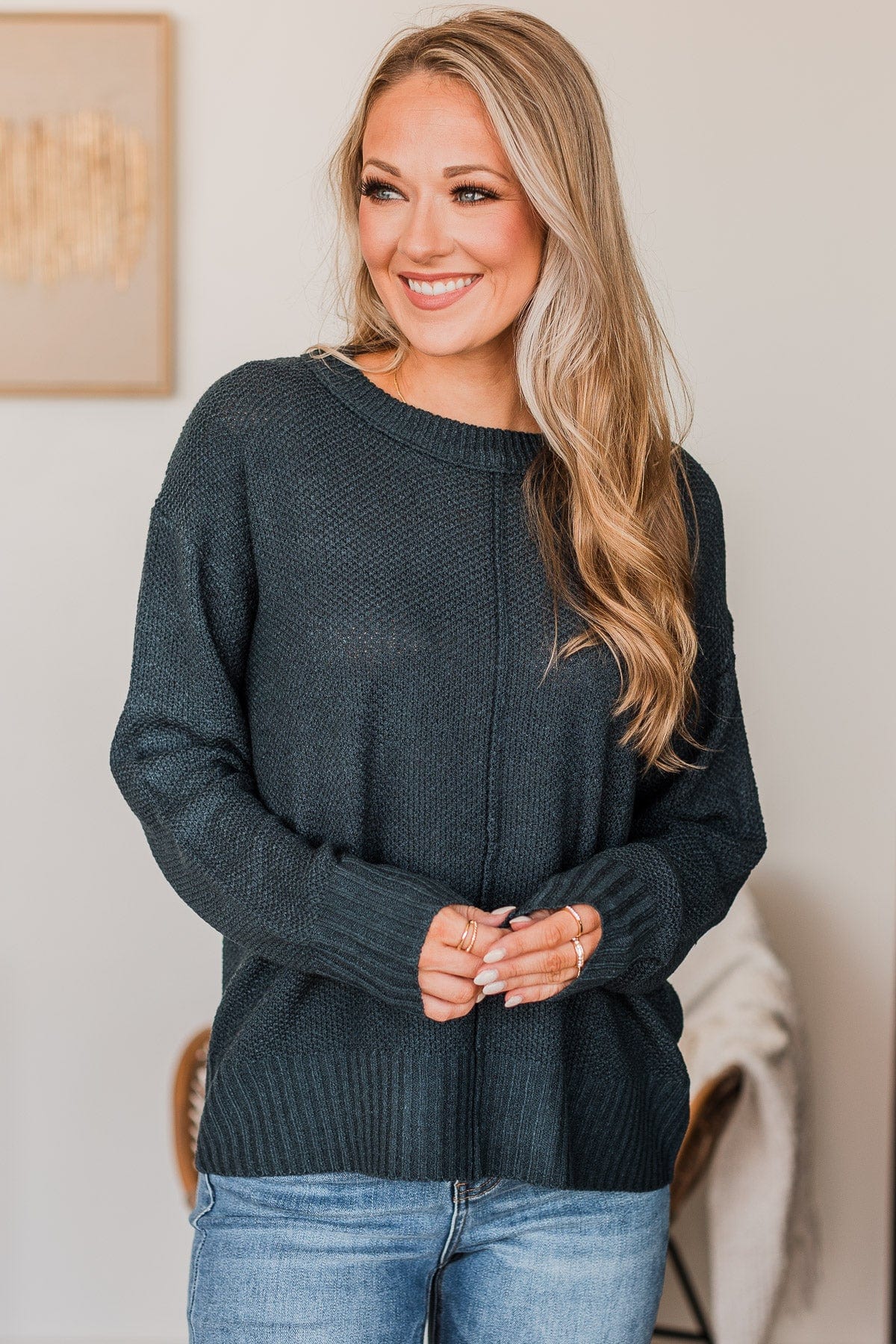 Accidentally In Love Knit Sweater- Dark Teal