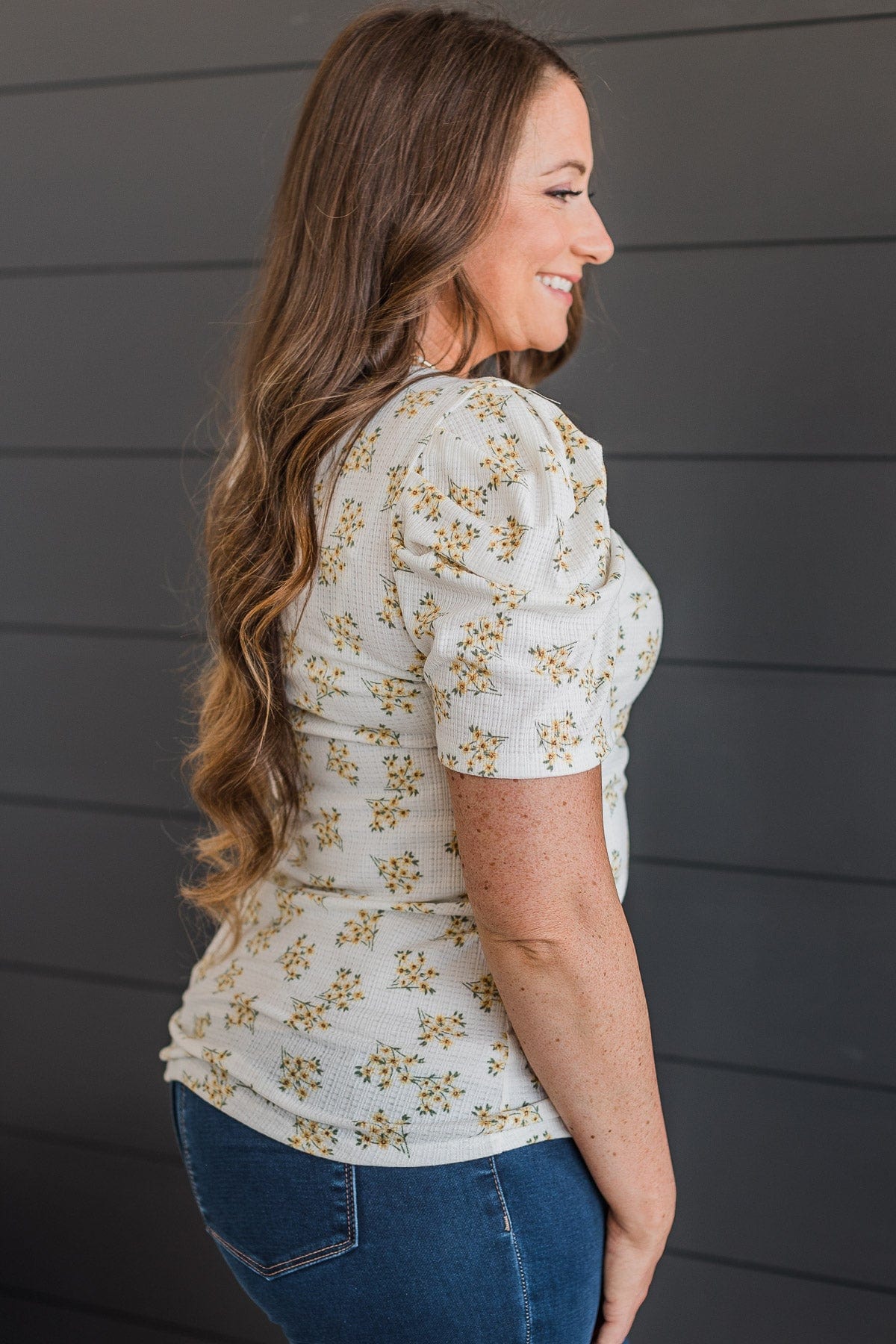 Give Your All Puff Sleeve Top- Off-White & Yellow