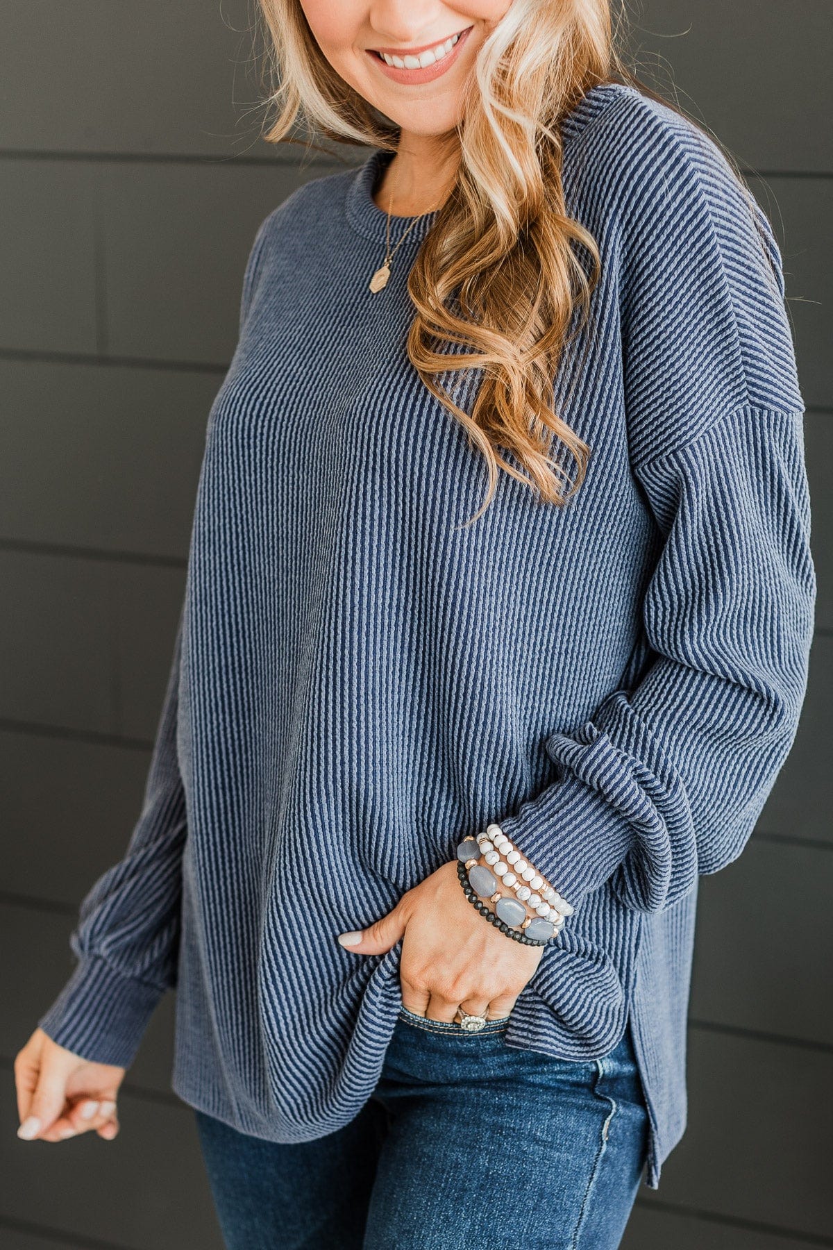 Pleased To Meet You Knit Top- Navy