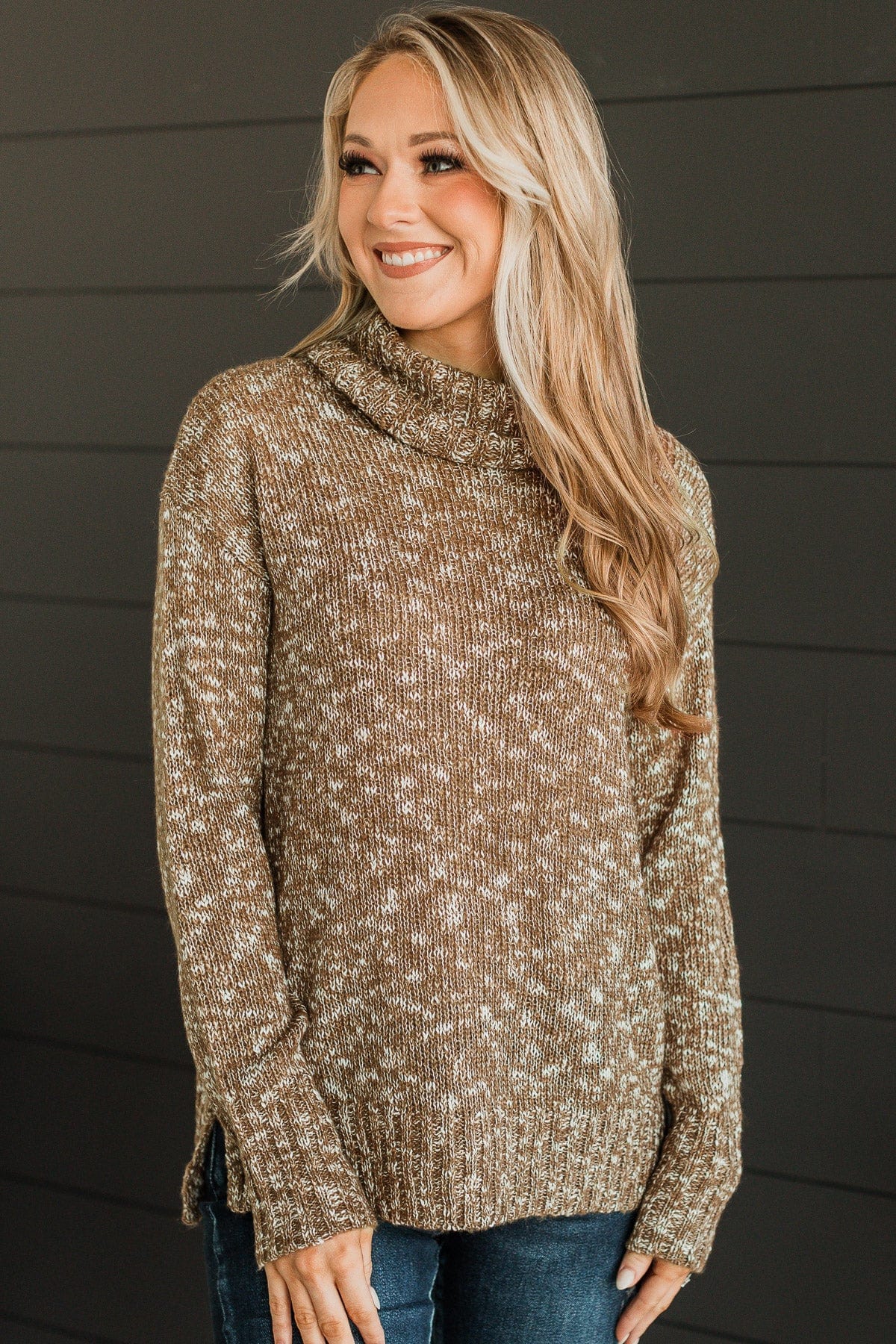 Exciting News Turtle Neck Sweater- Brown