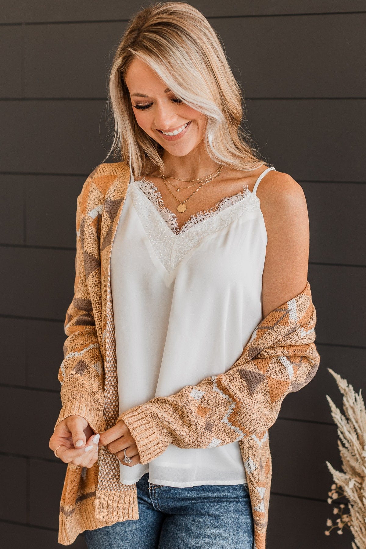 satin tank top with lace