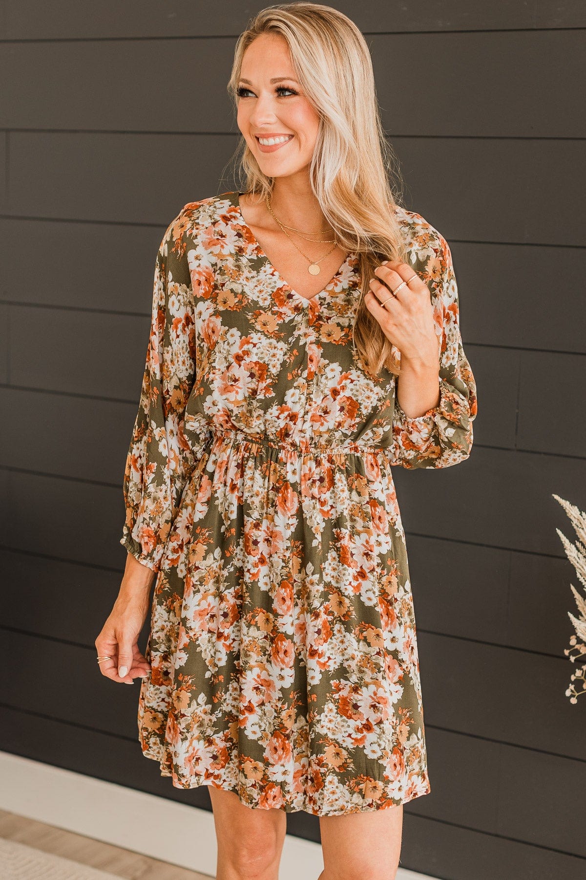 Impeccably Dressed Floral Dress- Olive – The Pulse Boutique
