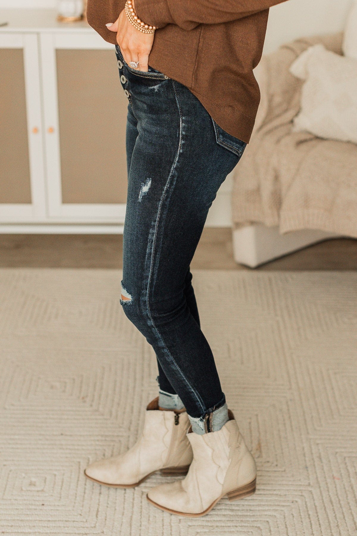 KanCan Button Fly Jeans- Dark Melanie Wash