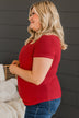 Every Effort Ribbed Knit Button Top- Red