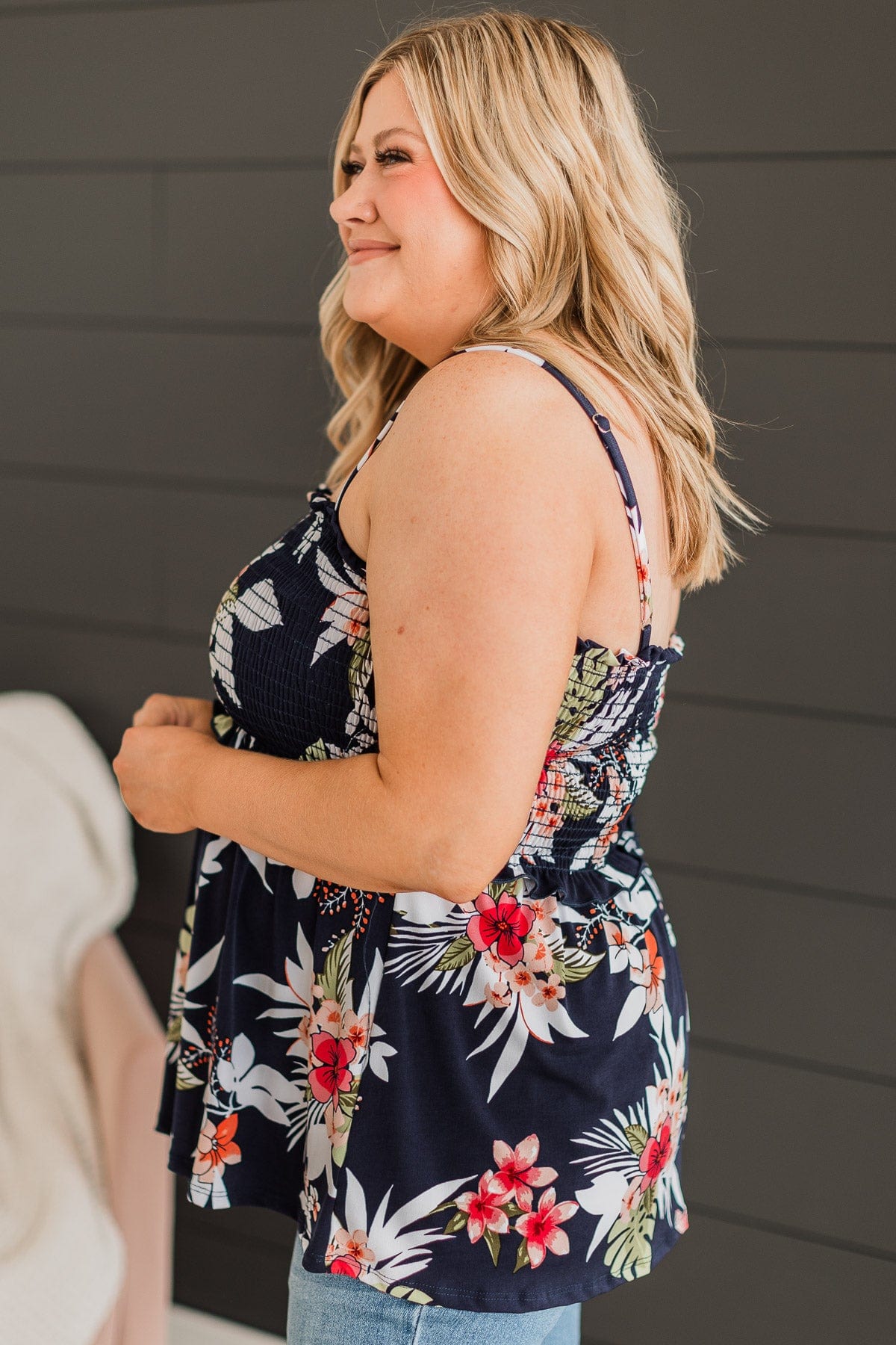 Awaken My Love Floral Tank Top- Navy