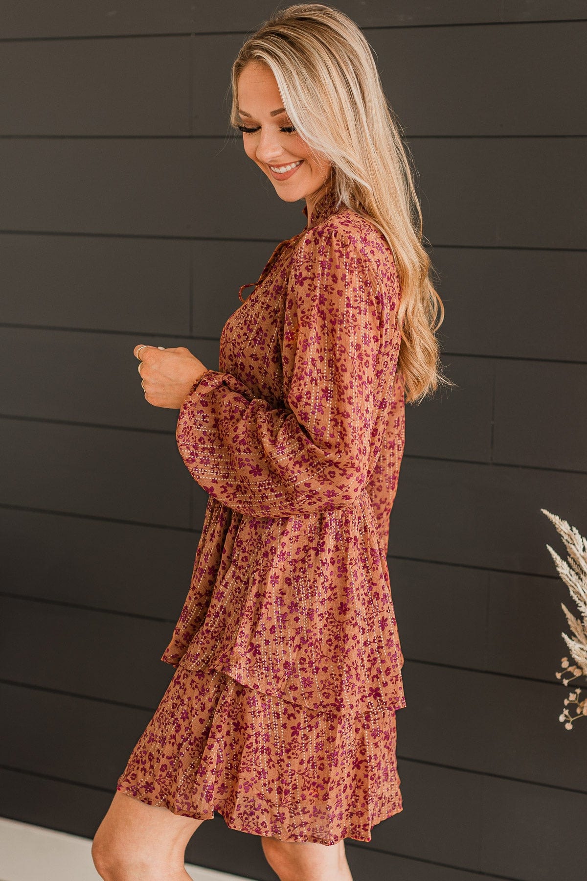 Exquisite Evenings Floral Dress- Dark Peach