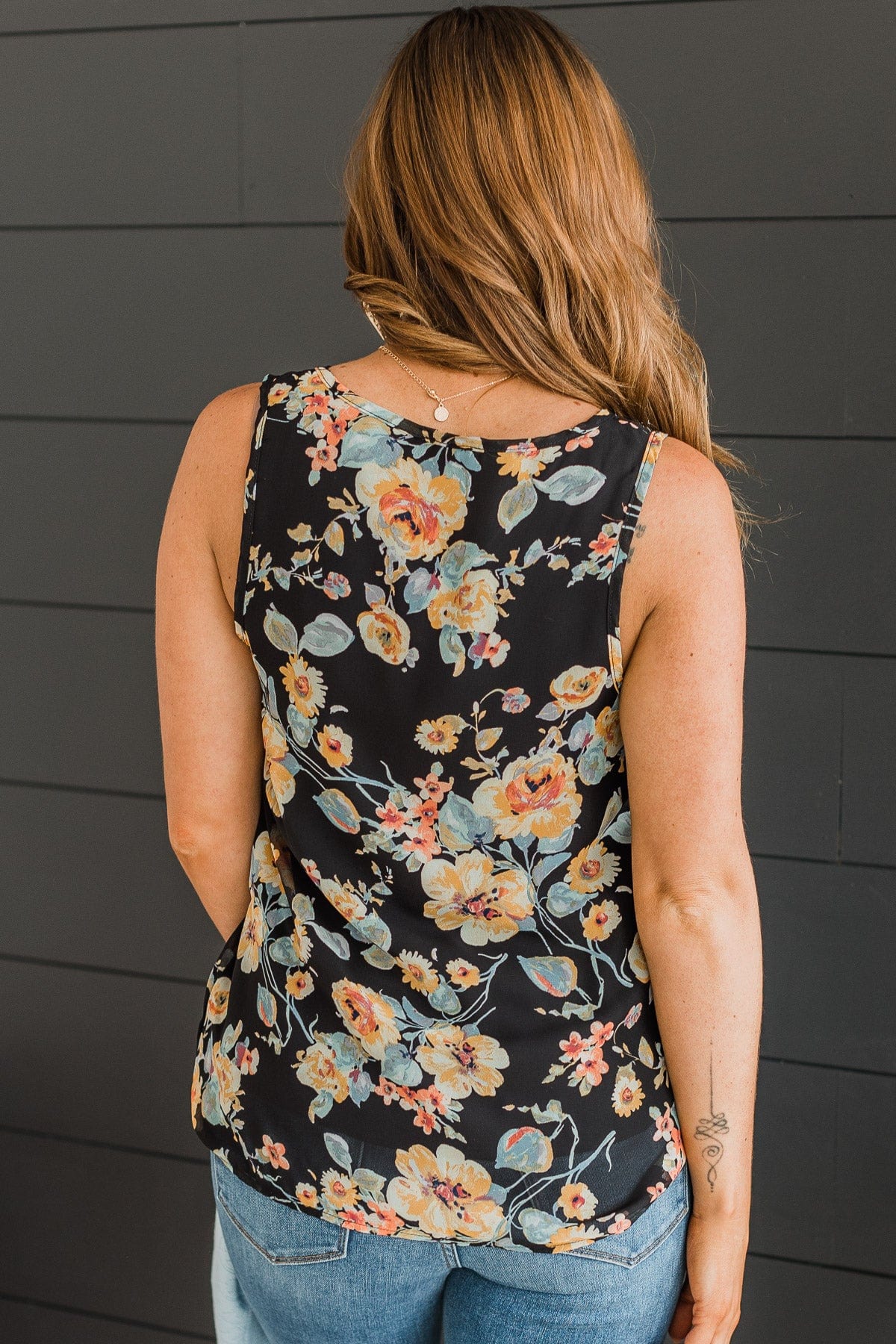 Under Your Spell Floral Tank Top- Black