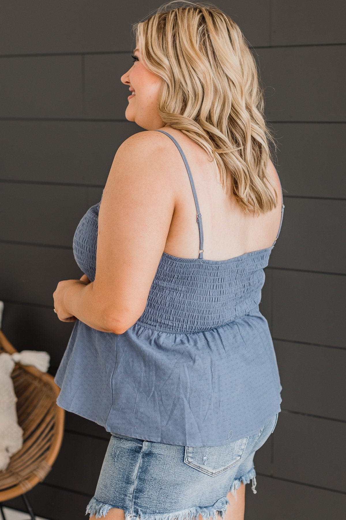 All The Appeal Babydoll Tank Top- Slate Blue