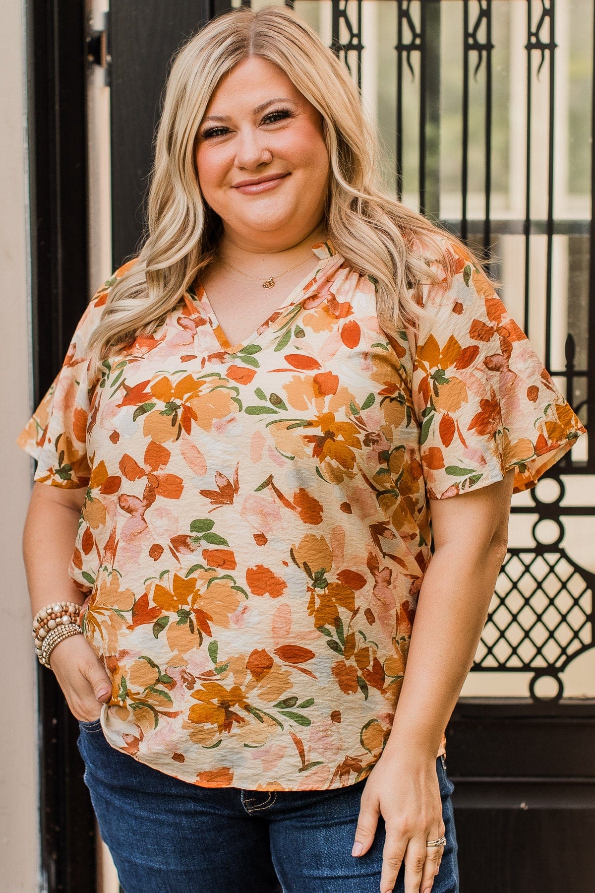 Forever Enchanted Floral Top- Cream & Camel