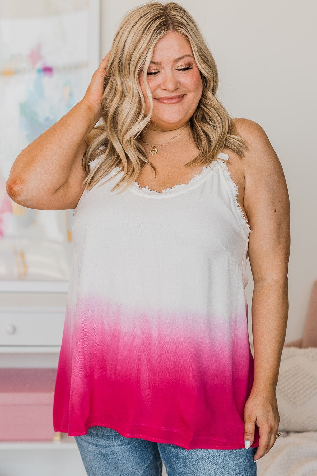 Better Be Bold Ombre Tank Top- Ivory & Hot Pink