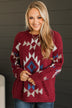Best Interests Aztec Sweater- Burgundy