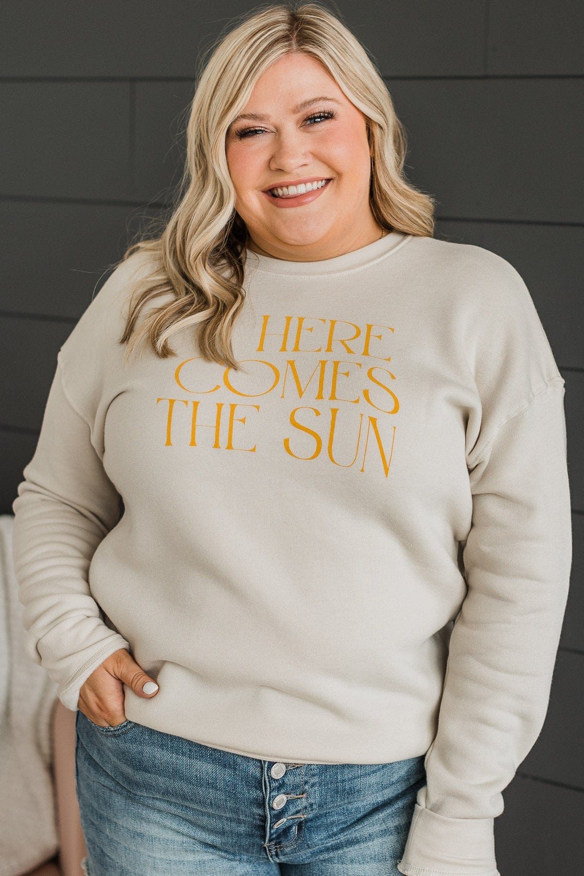 "Here Comes The Sun" Crew Neck Pullover- Beige