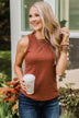 Where To Now Ribbed Tank Top- Brick