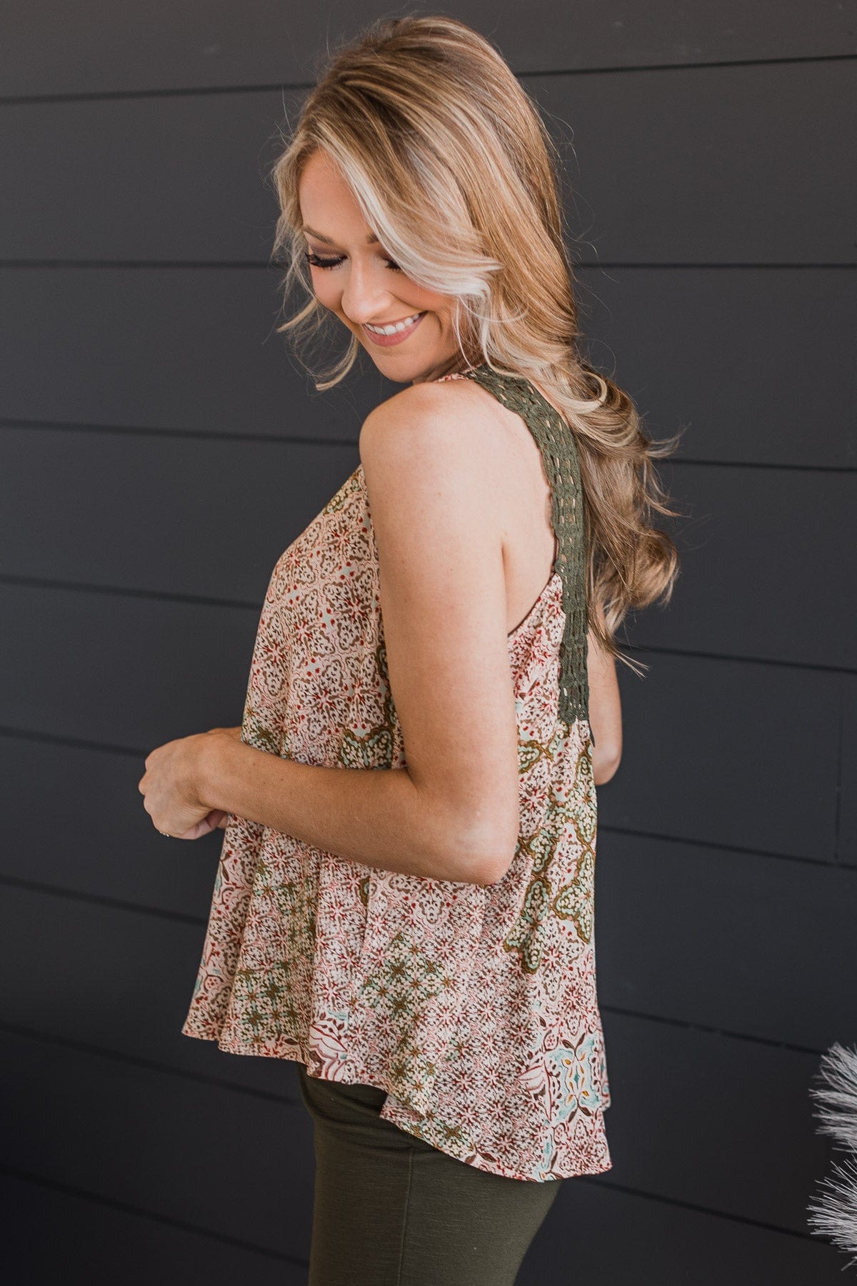 Learn To Love Floral Tank Top- Cream & Olive