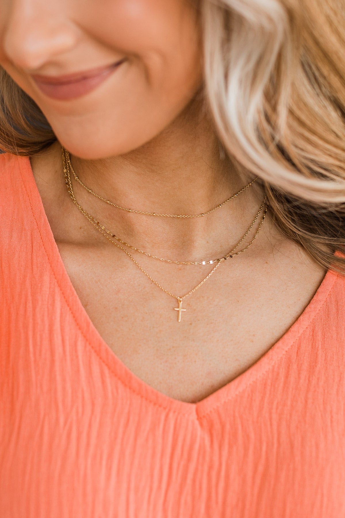 Know Your Heart 3-Tier Cross Necklace- Gold