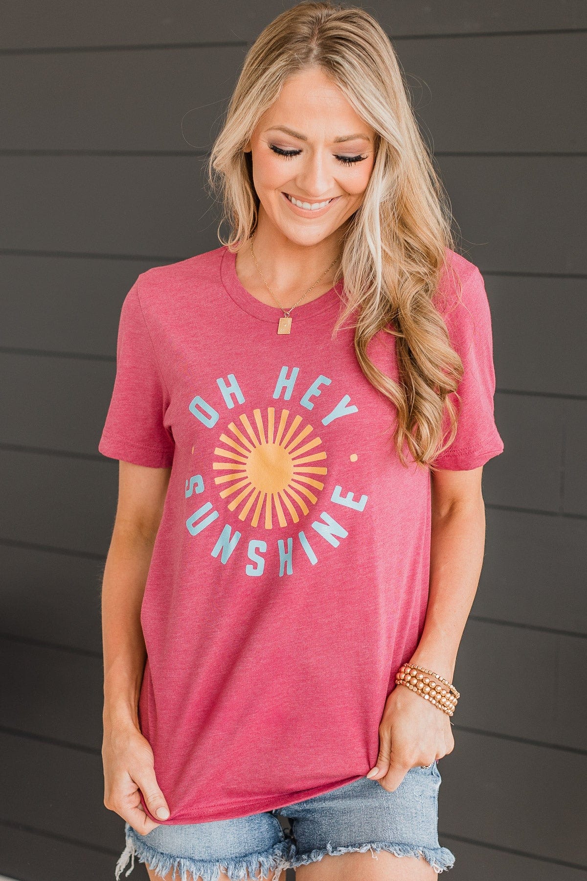 "Oh Hey Sunshine" Graphic Tee- Berry