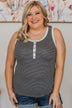 Good Impressions Button Tank Top- Charcoal & Ivory