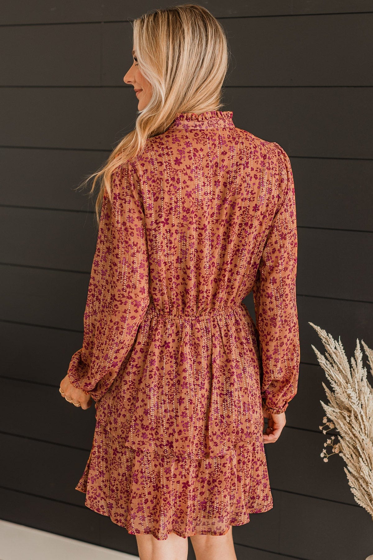Exquisite Evenings Floral Dress- Dark Peach