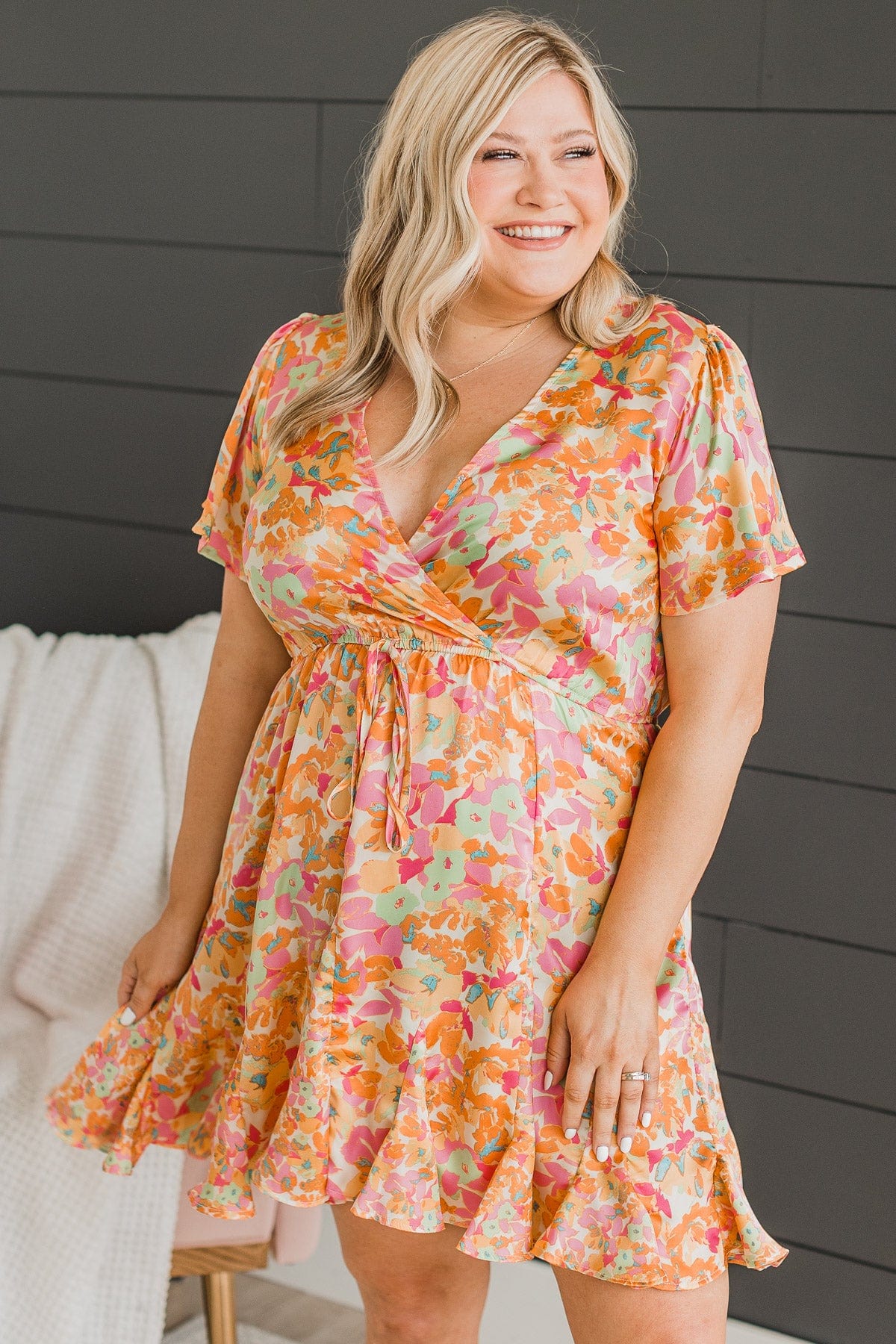 orange plus size floral dress SHEIN Lady CURVE Plus Size Women V-Neck Floral Print Ruched Casual Boho Party Vacation Holiday Dress Orange Summer