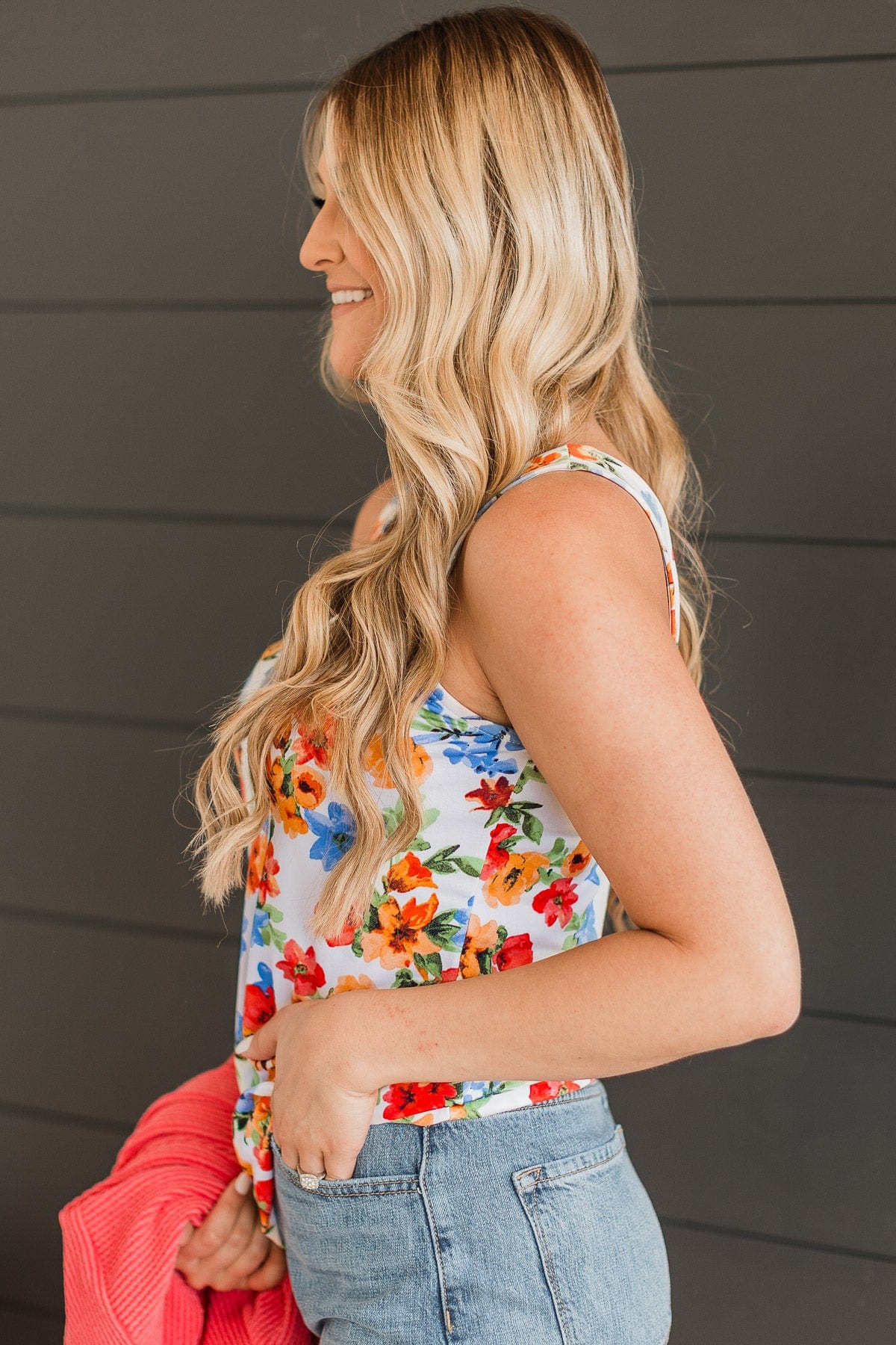 Together In Bliss Floral Tank Top- Ivory & Orange
