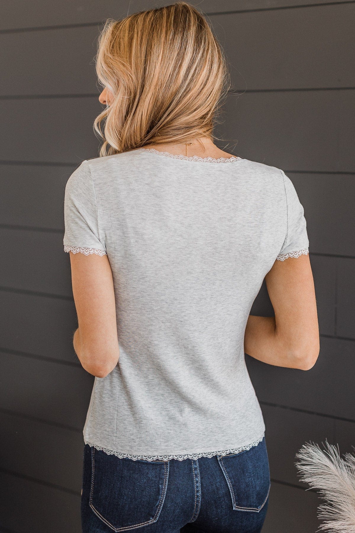 Hold Me Forever Knit Button Top- Heather Grey