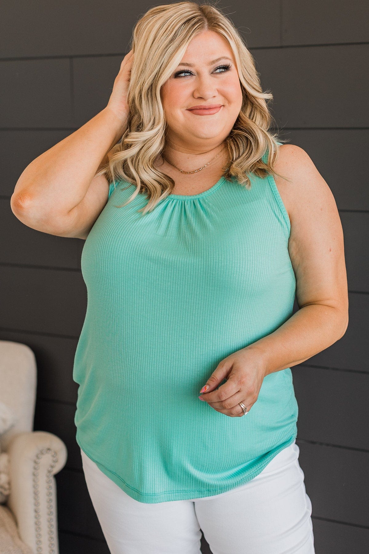 More Than They See Ribbed Knit Tank Top- Mint Blue