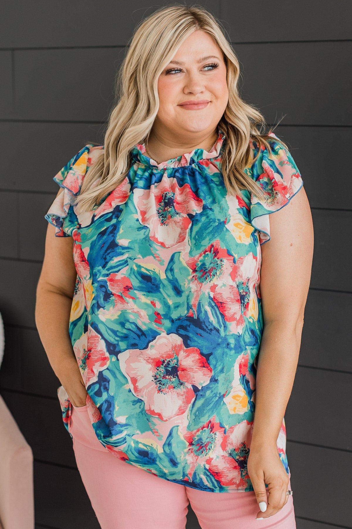 Always Endearing Ruffle Top- Pink & Mint