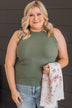 Where To Now Ribbed Knit Tank Top- Olive