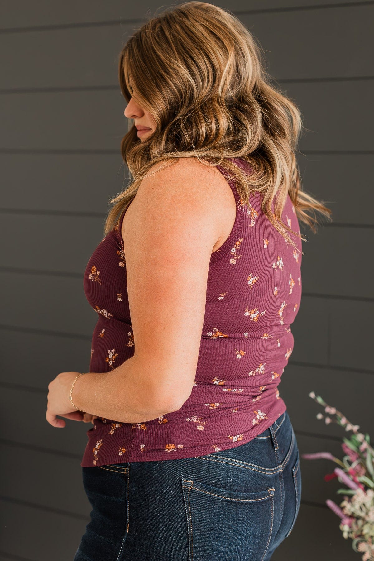 Friends For Life Floral Tank Top- Plum