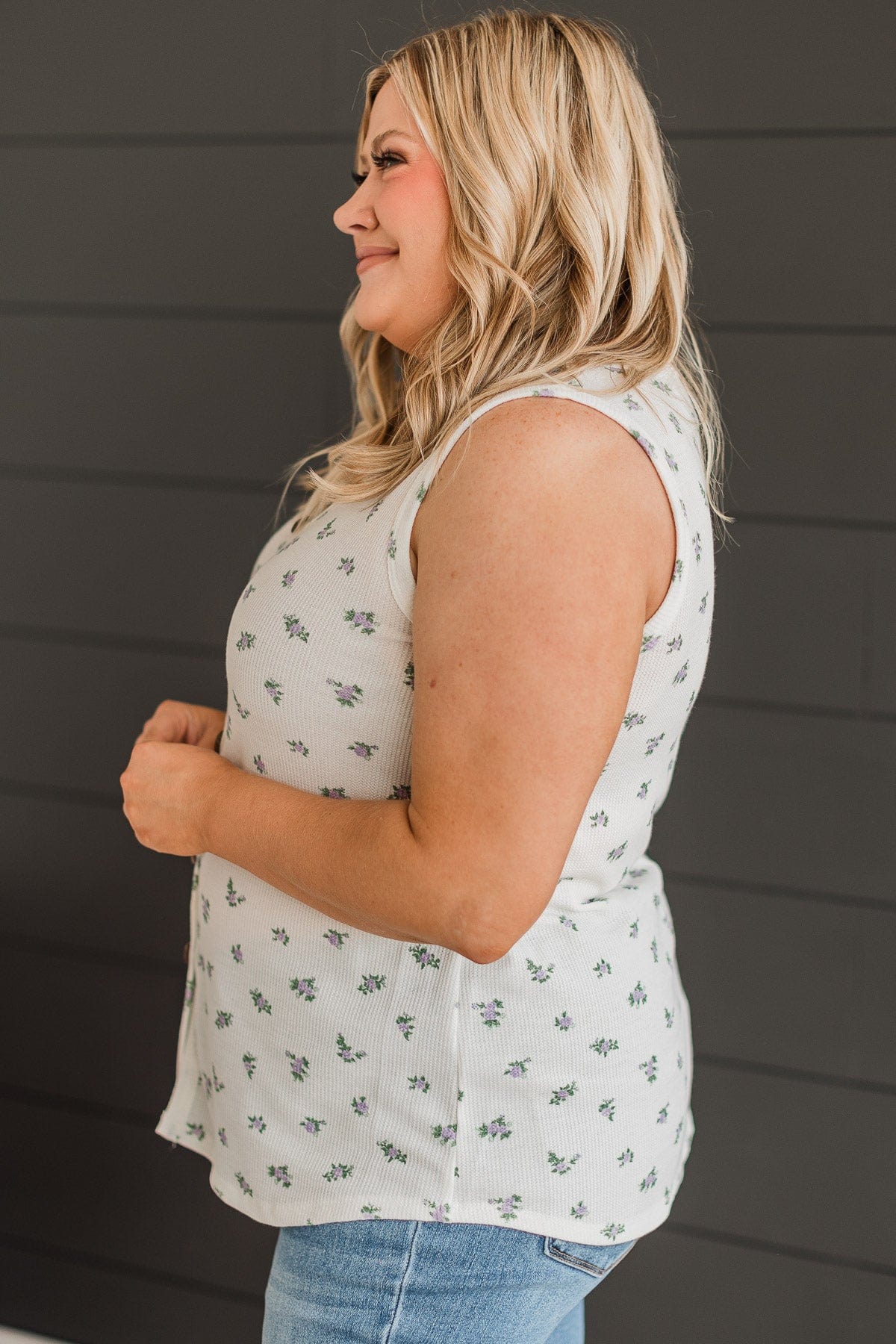 Wildflowers Bloom Floral Tank Top- Ivory & Purple