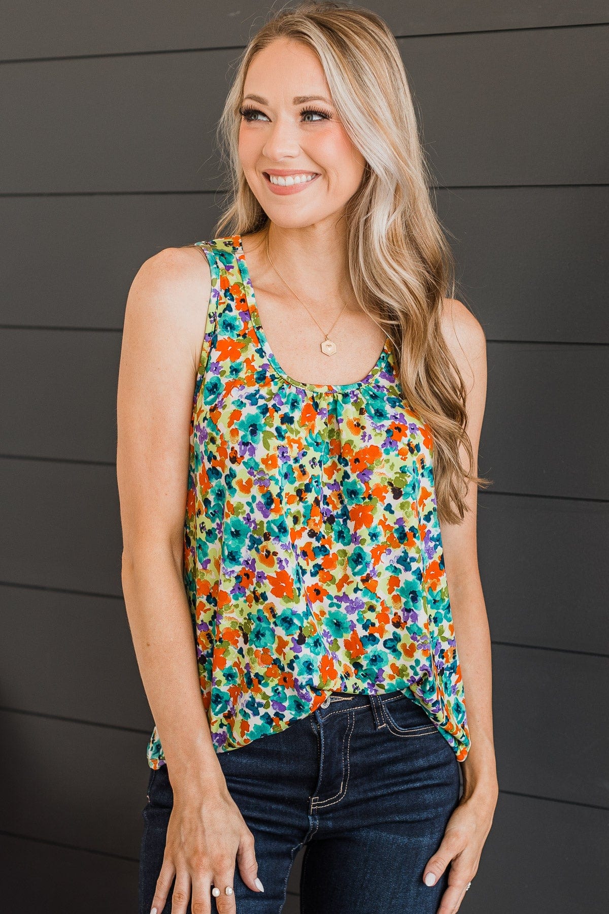 Flourishing Dreams Tank Top- Jade & Orange