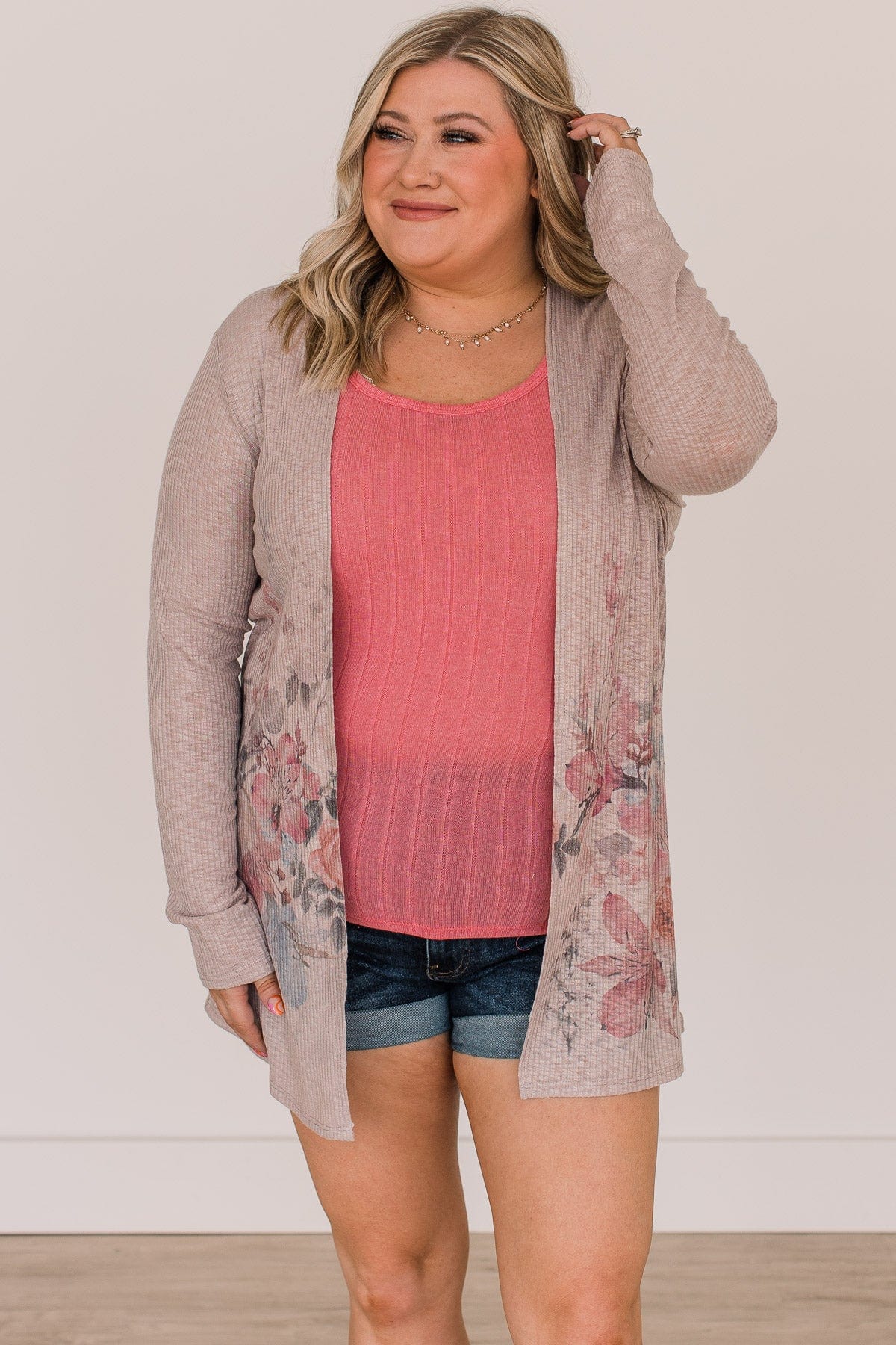 Happiness Guaranteed Floral Knit Cardigan- Light Mocha