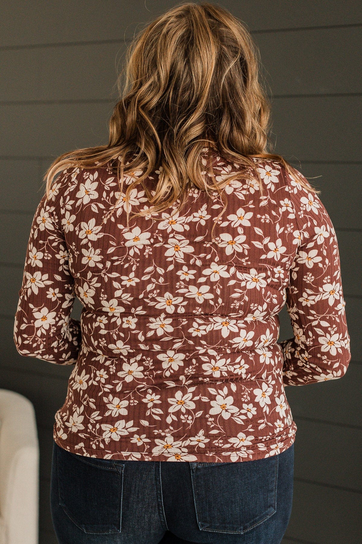 All Together Now Floral Henley Top- Brown